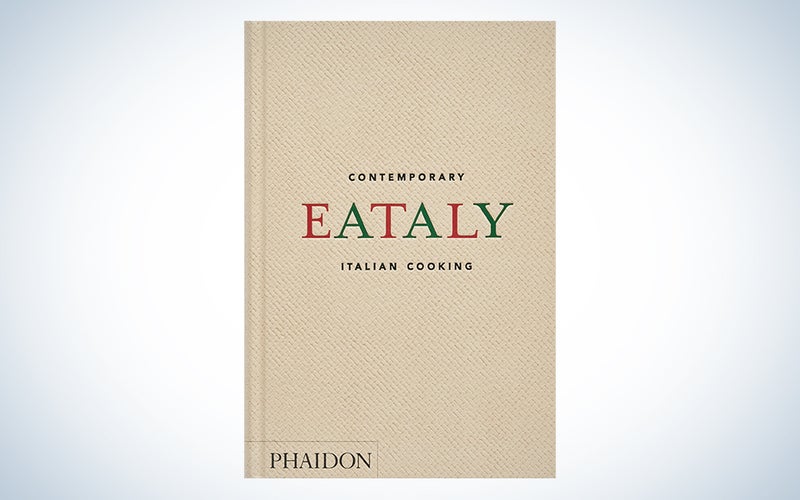 An Eataly Contemporary Italian cookbook on a blue and white background