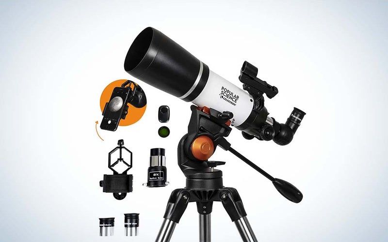 The Popular Science AstroMaster 80mm is one of the best telescopes for kids for smartphone photography.