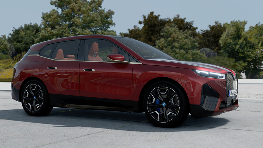 BMW iX i20 electric SUV exterior Aventurin Red BMW iX i20 2021 electric SUV exterior Aventurin Red