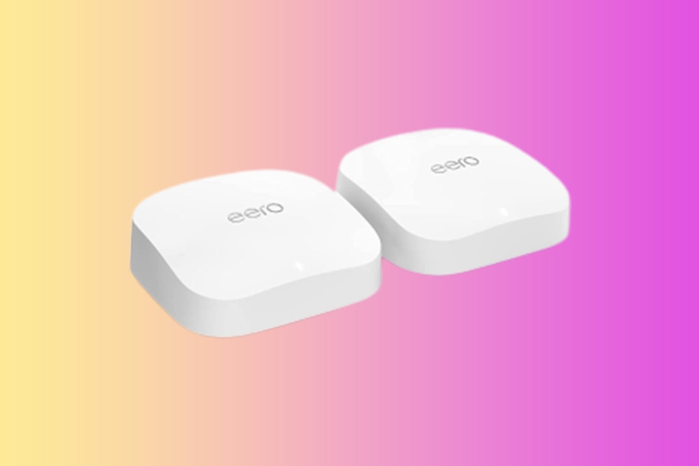 An eero mesh router on a gradient background