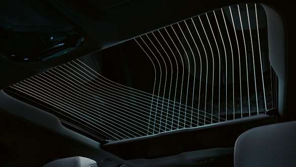 Sky Lounge BMW i7 Sedan G70 Interior Panorama glass roof Sky Lounge from above BMW i7 Sedan interior
