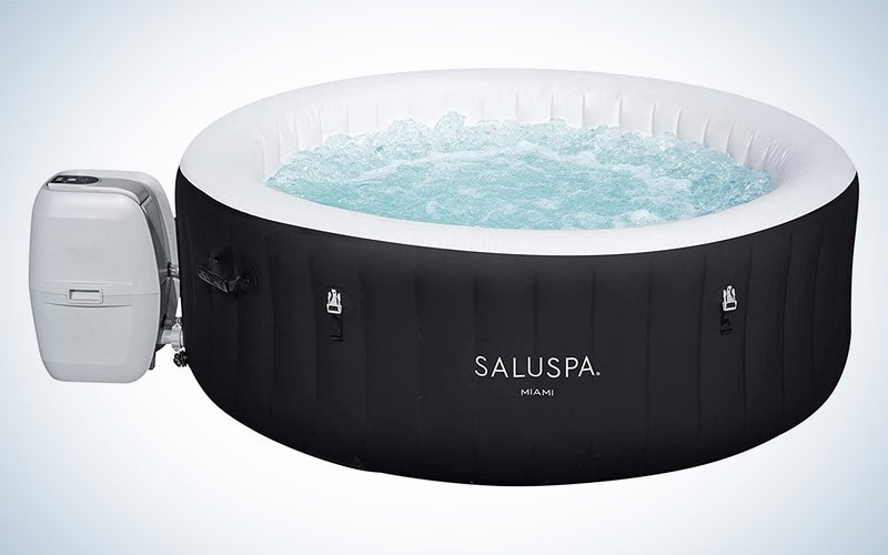 An inflatable hot tub full of bubbling water